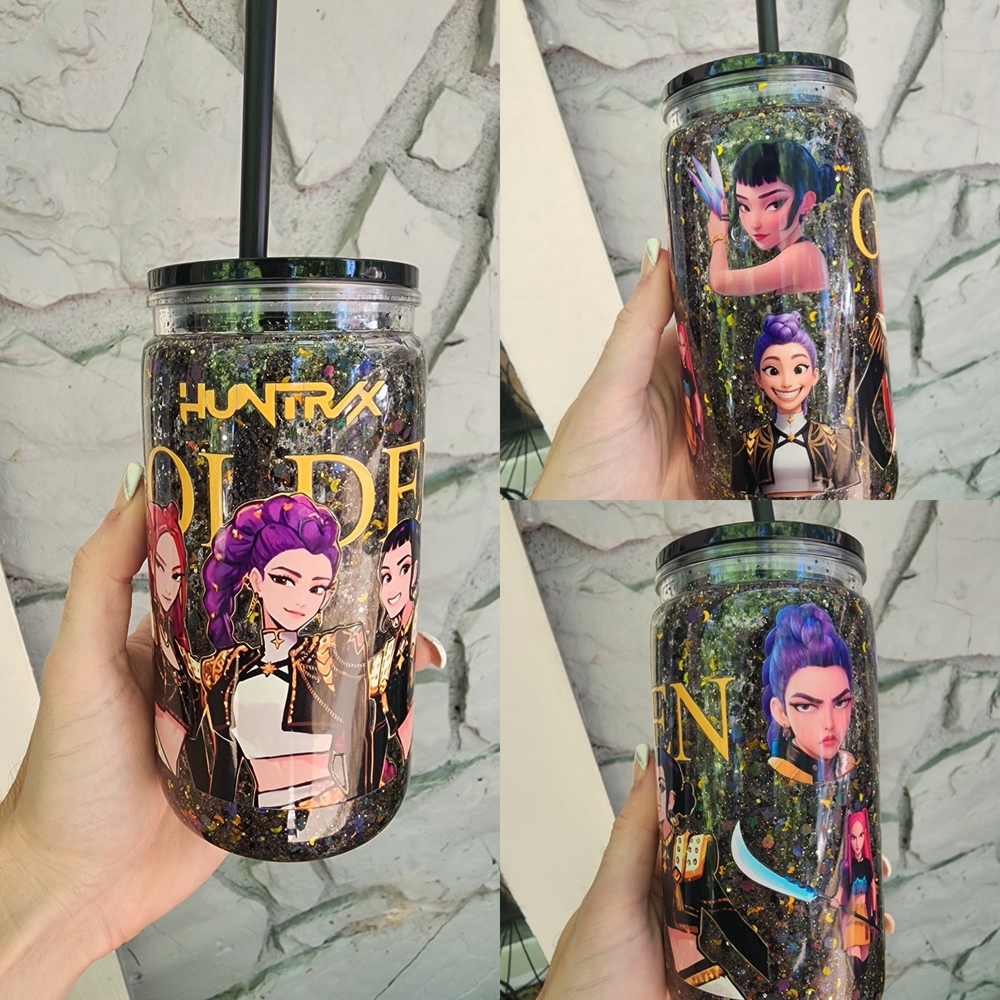 GOLDEN Themed K-POP Demon Hunters  HUNTRIX Girls Snowglobe Tumbler